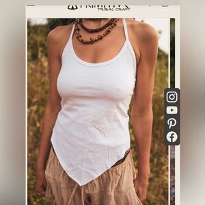 Primitive Tribal Craft Organic Cotton Backless Halter Summer Fairy Top in TAN